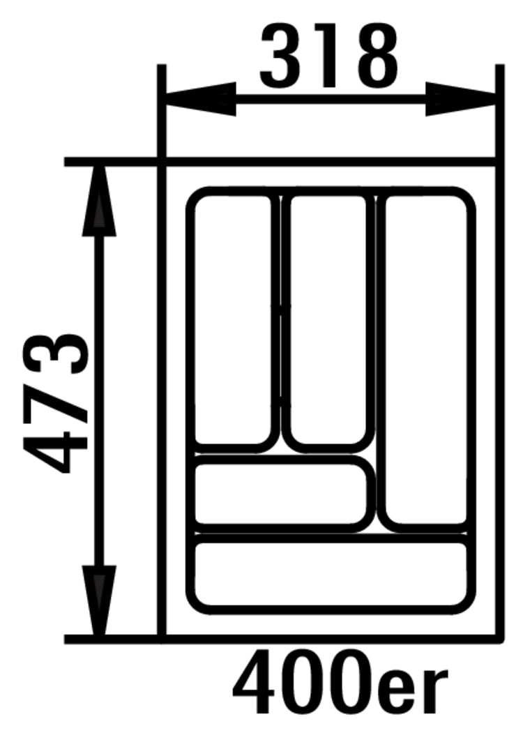 Zeichnung zu Besteckeinsatz 4 als Variante für 400er Schrank, B 318, T 473 mm von Naber GmbH in der Kategorie Schrankausstattung in Österreich auf conceptshop.at