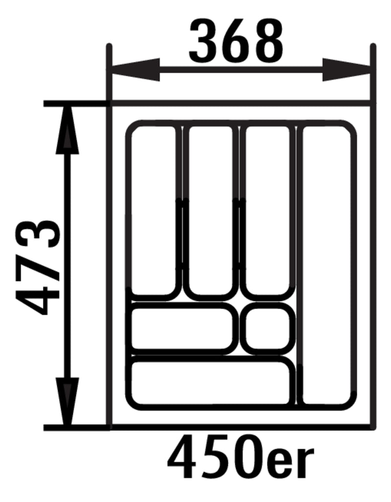 Zeichnung zu Besteckeinsatz 4 als Variante für 450er Schrank, B 368, T 473 mm von Naber GmbH in der Kategorie Schrankausstattung in Österreich auf conceptshop.at