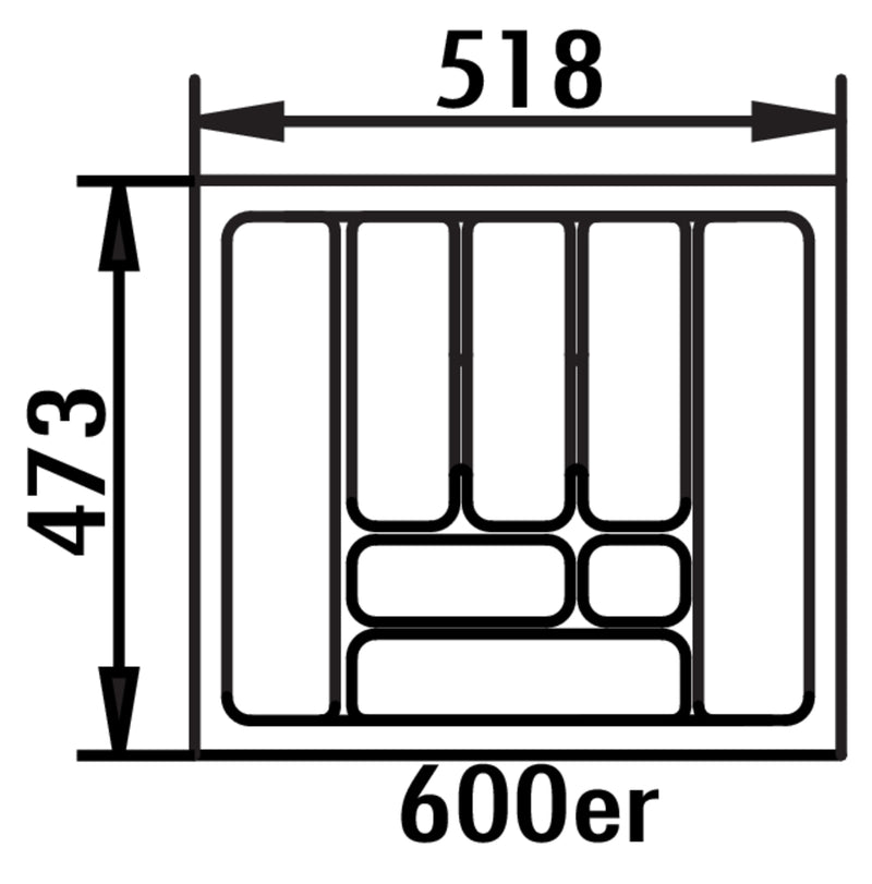 Zeichnung zu Besteckeinsatz 4 als Variante für 600er Schrank, B 518, T 473 mm von Naber GmbH in der Kategorie Schrankausstattung in Österreich auf conceptshop.at