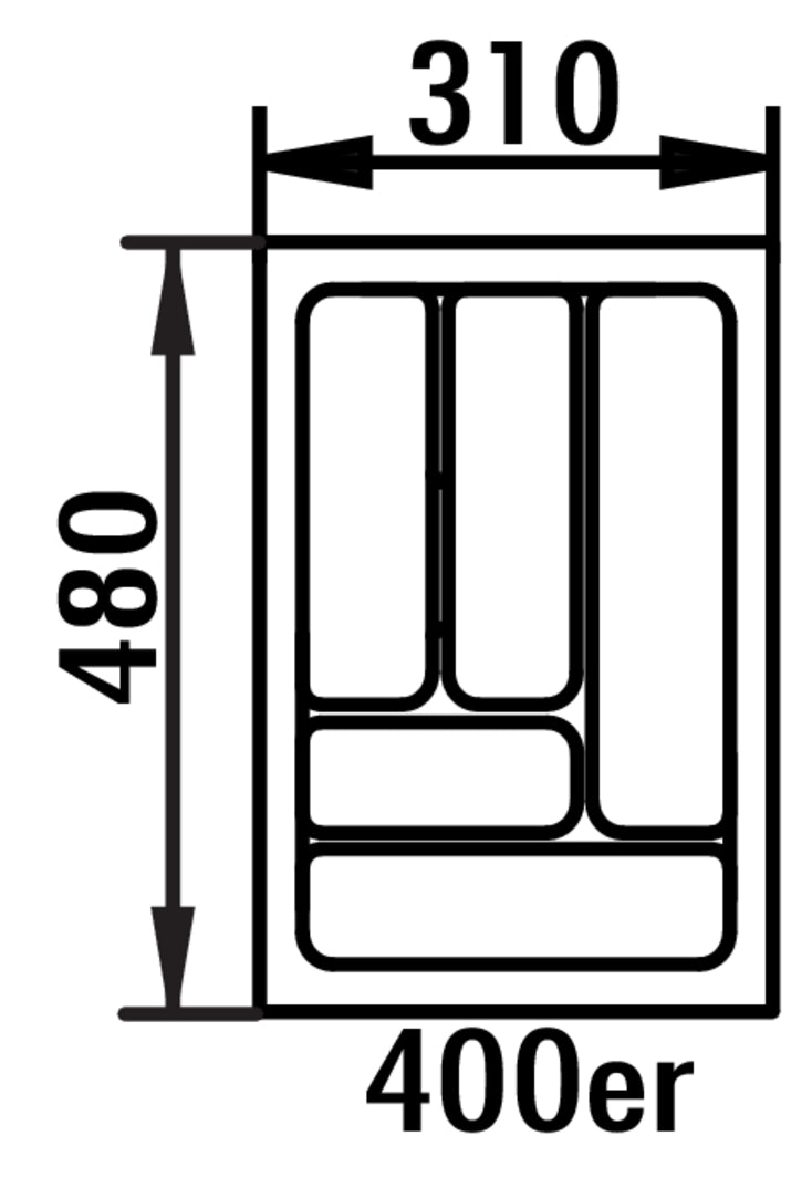 Zeichnung zu Besteckeinsatz 5 als Variante für 400er Schrank, B 310, T 480 mm von Naber GmbH in der Kategorie Schrankausstattung in Österreich auf conceptshop.at