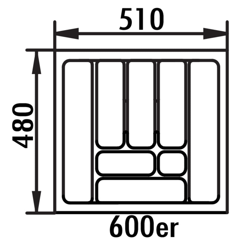 Zeichnung zu Besteckeinsatz 5 als Variante für 600er Schrank, B 510, T 480 mm von Naber GmbH in der Kategorie Schrankausstattung in Österreich auf conceptshop.at