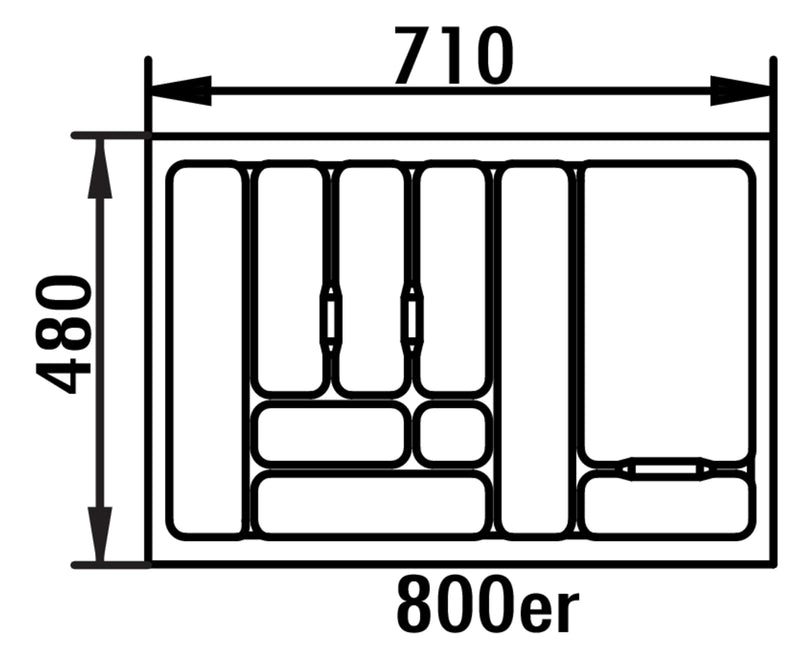 Zeichnung zu Besteckeinsatz 5 als Variante für 800er Schrank, B 710, T 480 mm von Naber GmbH in der Kategorie Schrankausstattung in Österreich auf conceptshop.at