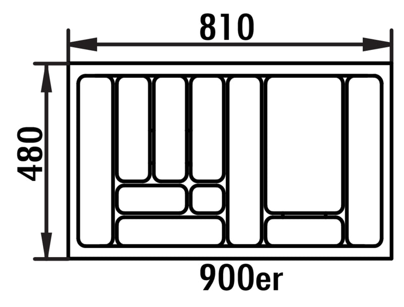 Zeichnung zu Besteckeinsatz 5 als Variante für 900er Schrank, B 810, T 480 mm von Naber GmbH in der Kategorie Schrankausstattung in Österreich auf conceptshop.at