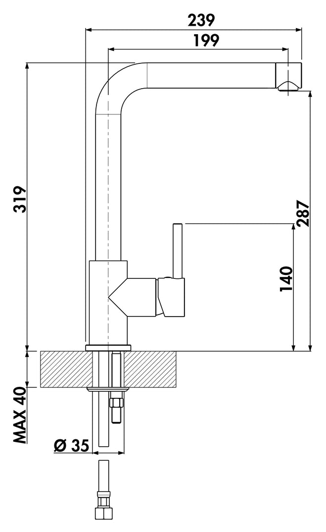 Zeichnung zu Gramix 1 Hochdruck-Armatur als Variante granit nero von Naber GmbH in der Kategorie Armaturen in Österreich auf conceptshop.at
