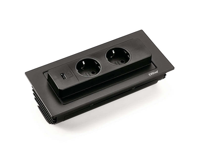 Evoline® BackFlip USB A als Variante mit Schukosteckdosen, schwarz lackiert von Naber GmbH in der Kategorie Steckdosen in Österreich auf conceptshop.at