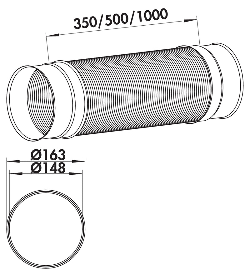Zeichnung zu SR-R flex 150 Rundrohr als Variante L 500 mm, Aluminium, Edelstahl von Naber GmbH in der Kategorie Lüftungstechnik in Österreich auf conceptshop.at
