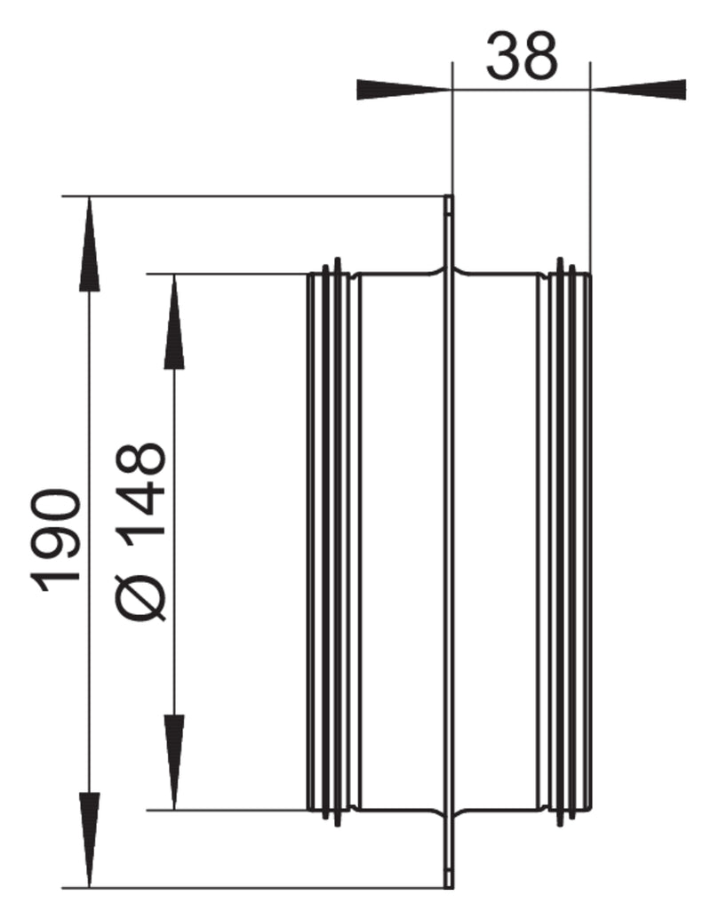 Zeichnung zu SR 150 Maueranschlussstutzen als Variante verzinkter Stahl von Naber GmbH in der Kategorie Lüftungstechnik in Österreich auf conceptshop.at