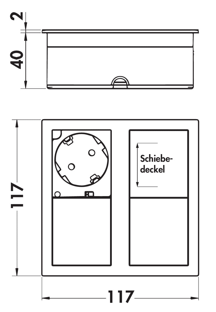 Zeichnung zu Plaza 2 als Variante schwarz matt von Naber GmbH in der Kategorie Steckdosen in Österreich auf conceptshop.at