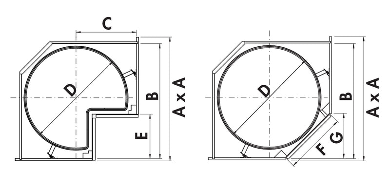 Zeichnung zu VS COR Wheel Pro als Variante 2 Stk., 3/4, Korpus 800 x 800 mm, silber von Naber GmbH in der Kategorie Schrankausstattung in Österreich auf conceptshop.at