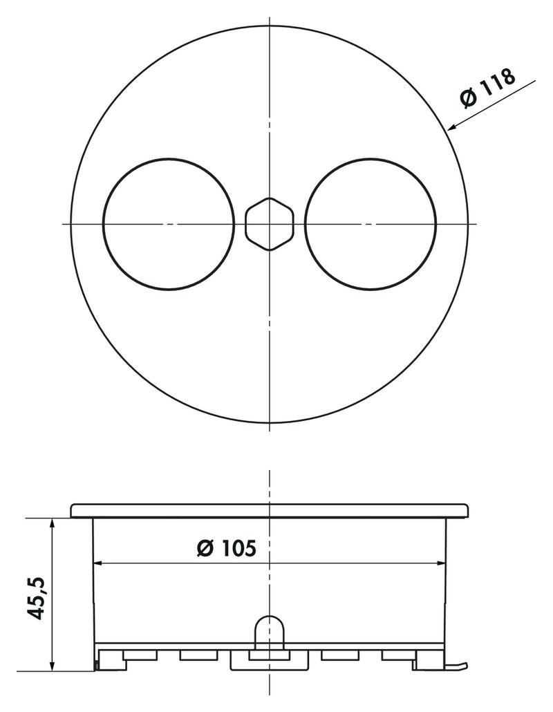 Zeichnung zu Zeichnung zu Duplex Doppelsteckdose als Variante eckig, mit Schukosteckdosen, schwarz matt von Naber GmbH in der Kategorie Steckdosen in Österreich auf conceptshop.at