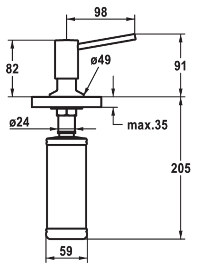 Zeichnung zu Spülmittelspender Basic als Variante schwarz matt von Naber GmbH in der Kategorie Armaturen in Österreich auf conceptshop.at