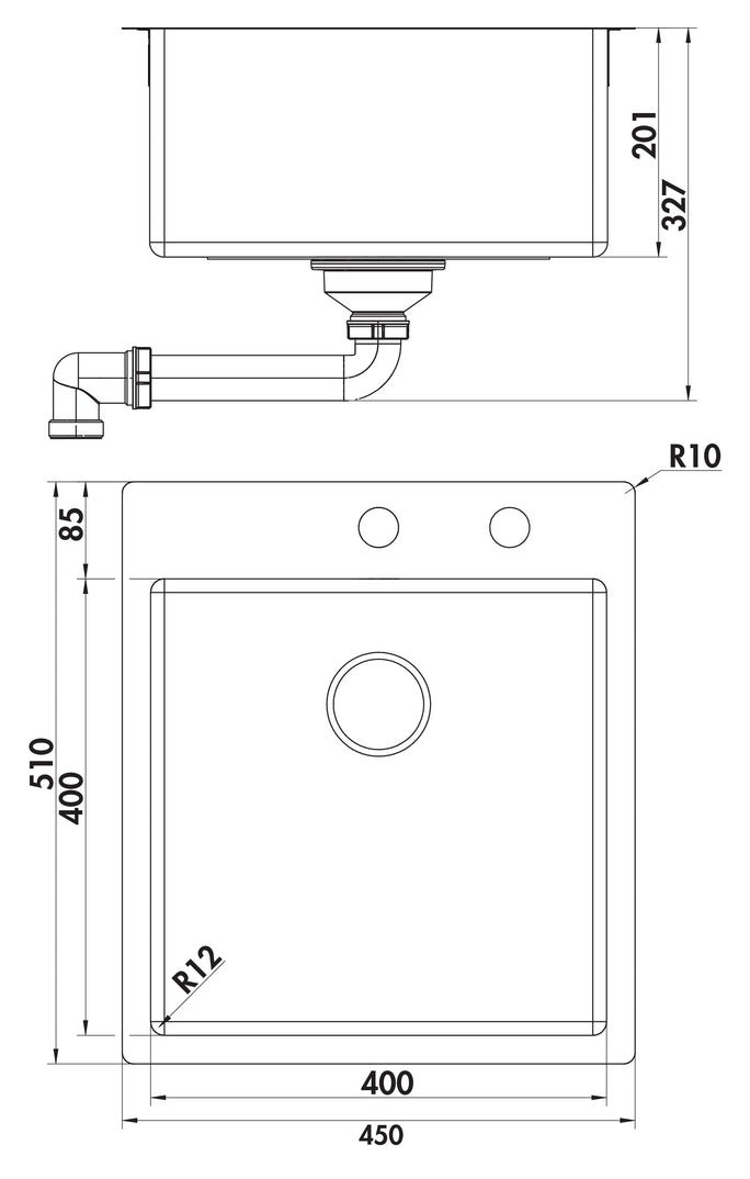 Zeichnung zu Corno Piu PR3 als Variante Set (Spüle u. Armatur Fuoco 1) von Naber GmbH in der Kategorie Spülen in Österreich auf conceptshop.at