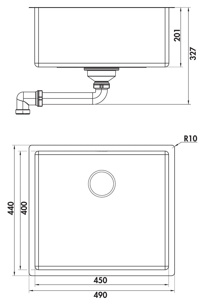 Zeichnung zu Corno Piu PFU5 als Variante Set (Spüle u. Armatur Mio 3) von Naber GmbH in der Kategorie Spülen in Österreich auf conceptshop.at