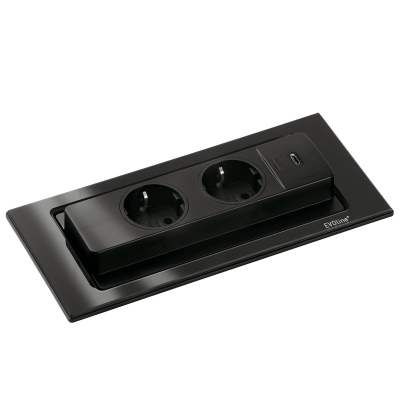 Evoline® BackFlip USB C als Variante mit Schukosteckdosen, Glas schwarz von Naber GmbH in der Kategorie Steckdosen in Österreich auf conceptshop.at