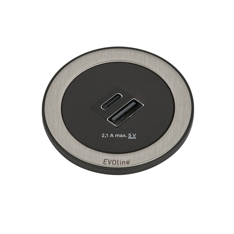 Evoline® One Doppel USB A+C als Variante Ring Edelstahl gebürstet von Naber GmbH in der Kategorie Steckdosen in Österreich auf conceptshop.at