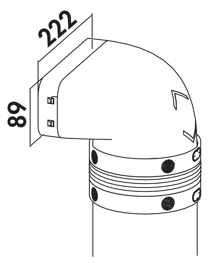 Zeichnung zu P-UR 150 Umlenkstück 90° mit Rundrohr als Variante L 500 mm, hellgrau von Naber GmbH in der Kategorie Lüftungstechnik in Österreich auf conceptshop.at