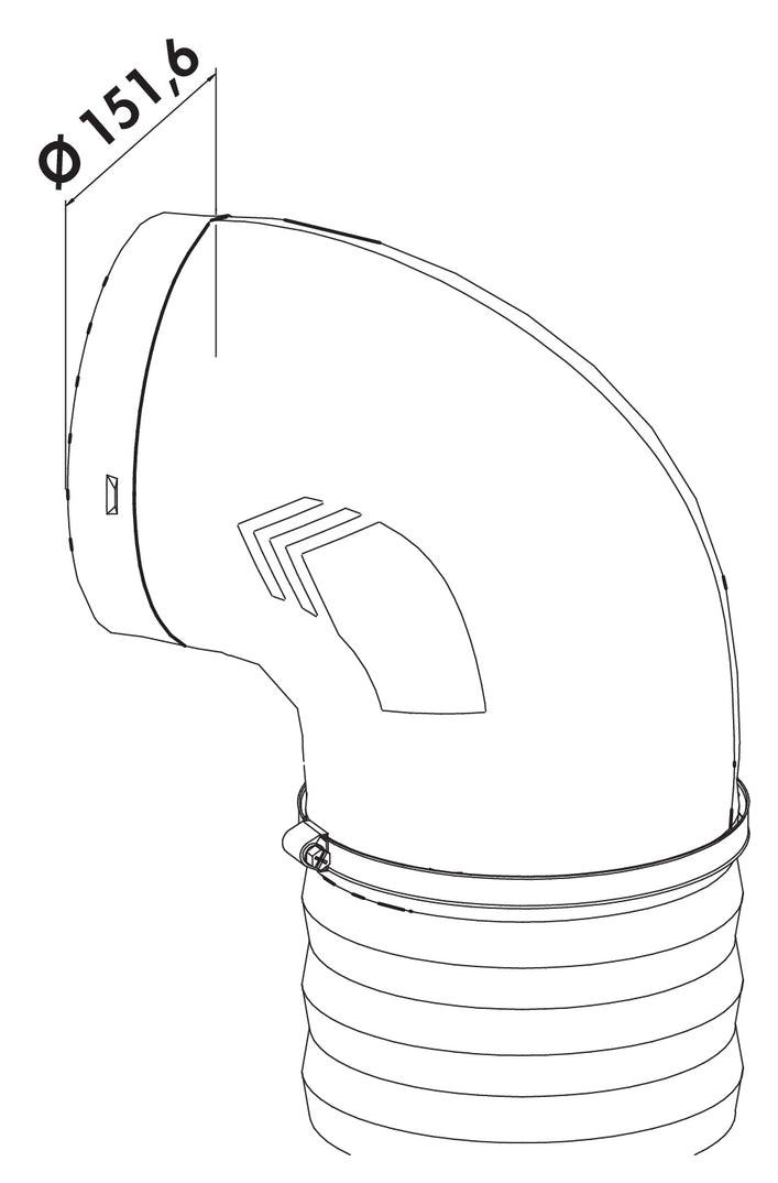 Zeichnung zu P-RBVX 150 Rohrbogen 90° mit Flexkanal als Variante L 1000 mm, hellgrau von Naber GmbH in der Kategorie Lüftungstechnik in Österreich auf conceptshop.at