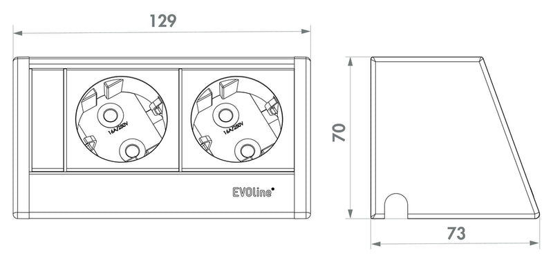 Zeichnung zu Evoline® Wing 2 als Variante mit Schukosteckdosen, silber von Naber GmbH in der Kategorie Steckdosen in Österreich auf conceptshop.at