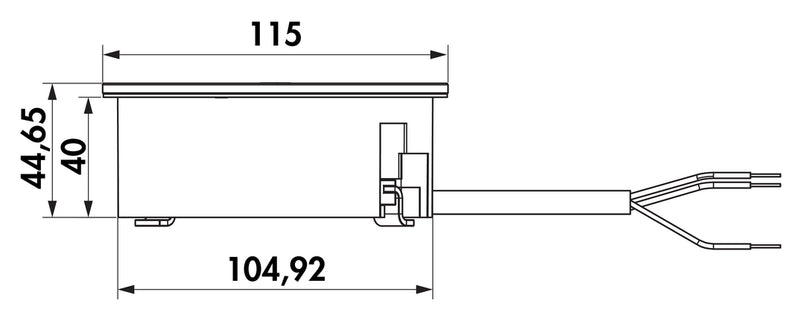 Zeichnung zu Twist 2 Doppelsteckdose als Variante rund, Ø 115, T ca. 45 mm, edelstahlfarbig von Naber GmbH in der Kategorie Steckdosen in Österreich auf conceptshop.at