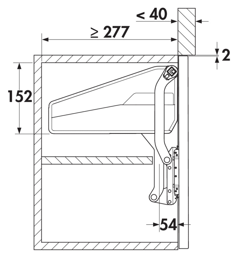 Zeichnung zu Tür-Liftbeschlag FREEslide als Variante für 600er Breite von Naber GmbH in der Kategorie Schrankausstattung in Österreich auf conceptshop.at