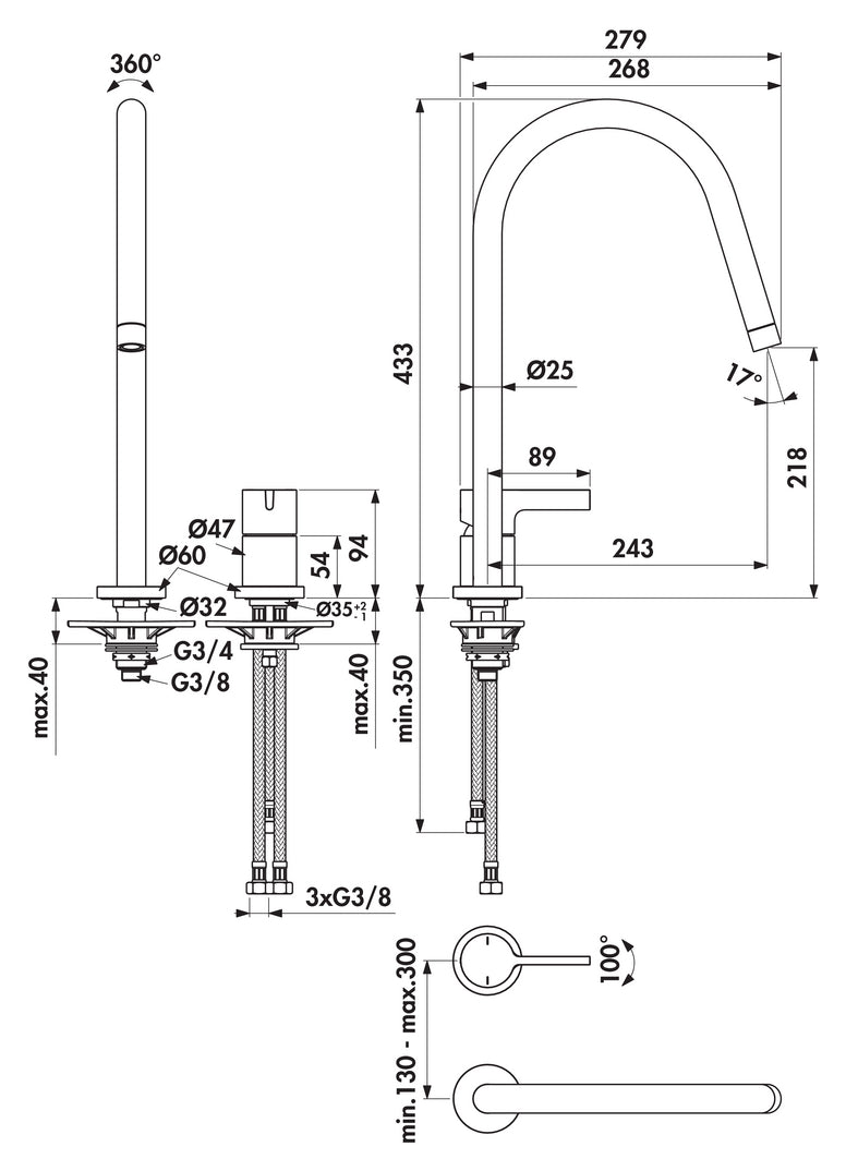 Zeichnung zu Gusto L2 als Variante chrom, Hochdruck von Naber GmbH in der Kategorie Armaturen in Österreich auf conceptshop.at
